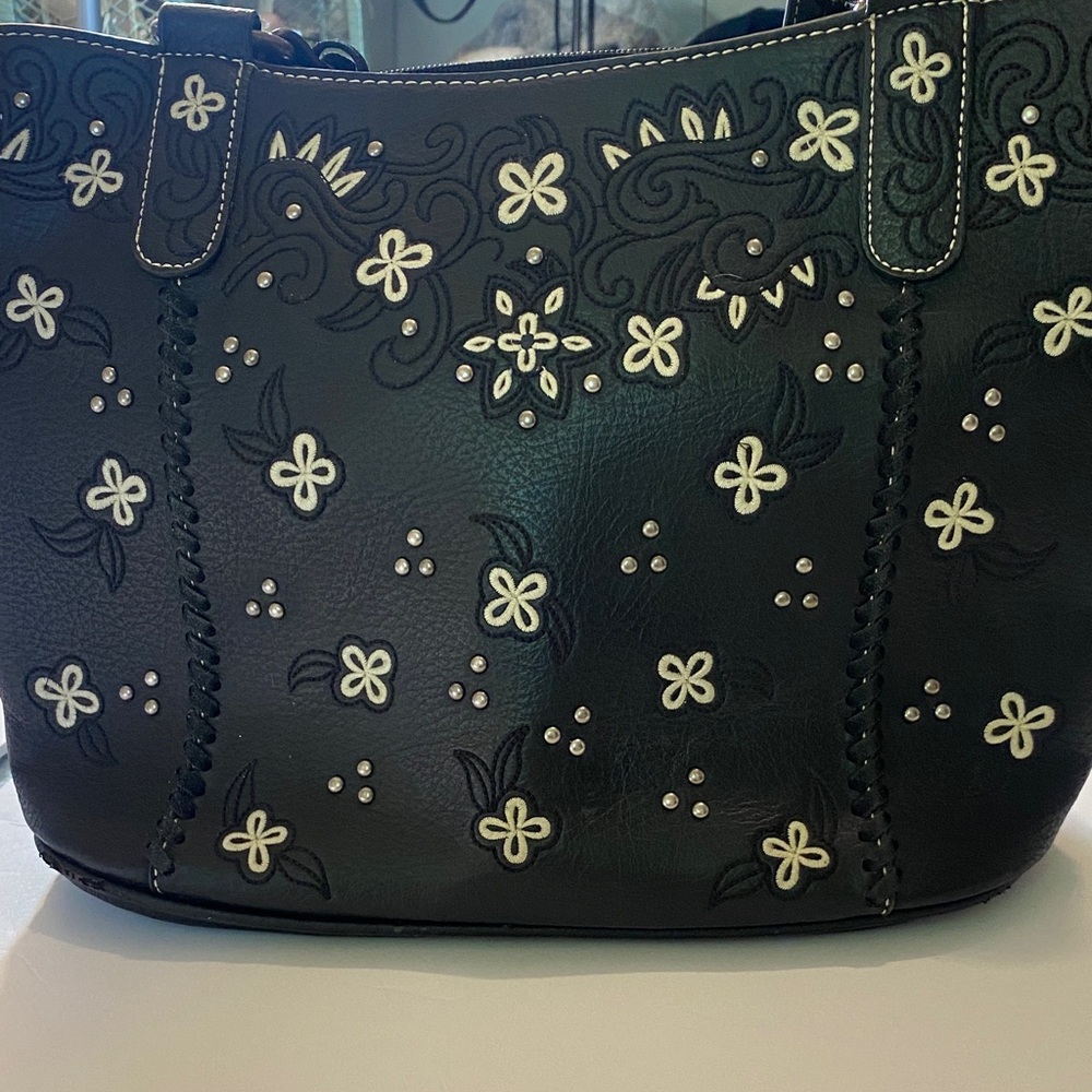 American Bling Black & White Faux Leather Floral Women's Tote